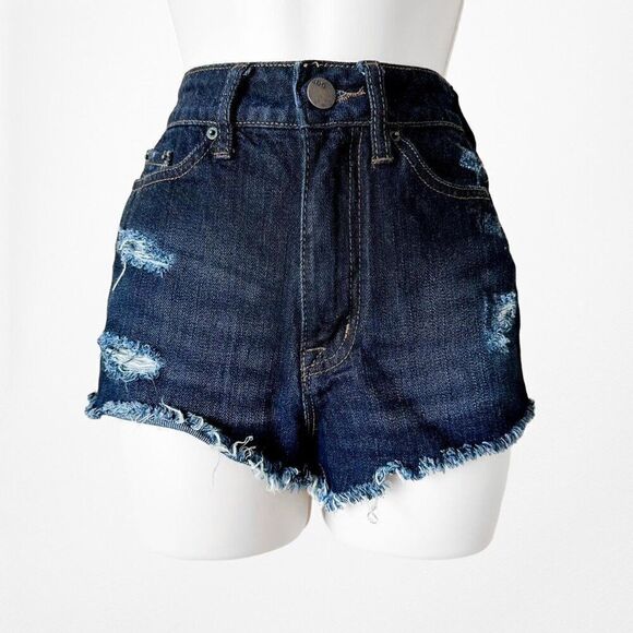 Urban Outfitters Dark Wash High Waisted Distressed Destroyed Shorts Size 24/S/XS - Picture 4 of 6